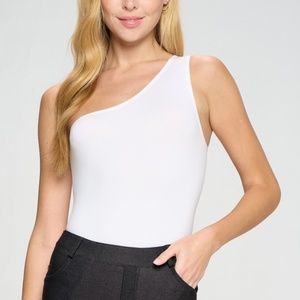 Yelete One Shoulder Asymmetrical White Tank Bodysuit